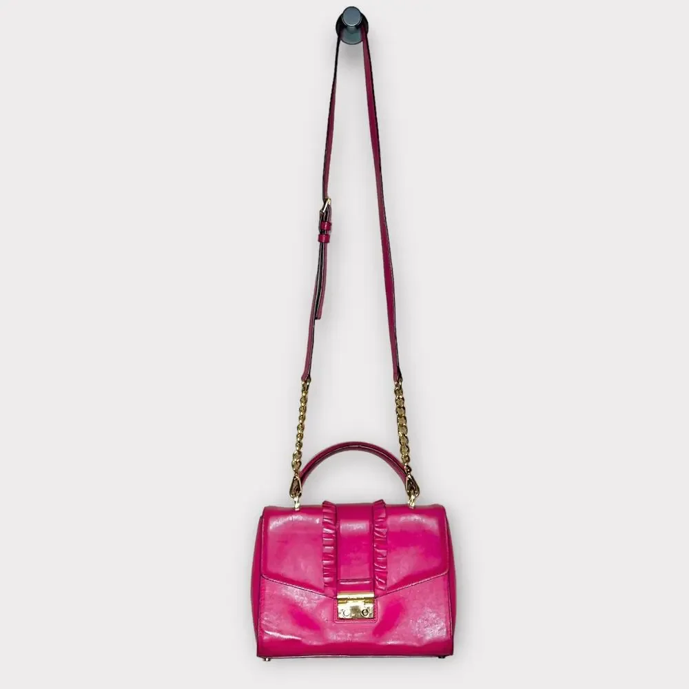 MICHAEL KORS Sloan Ultra Pink Ruffled Leather Medium Satchel Handbag Purse
